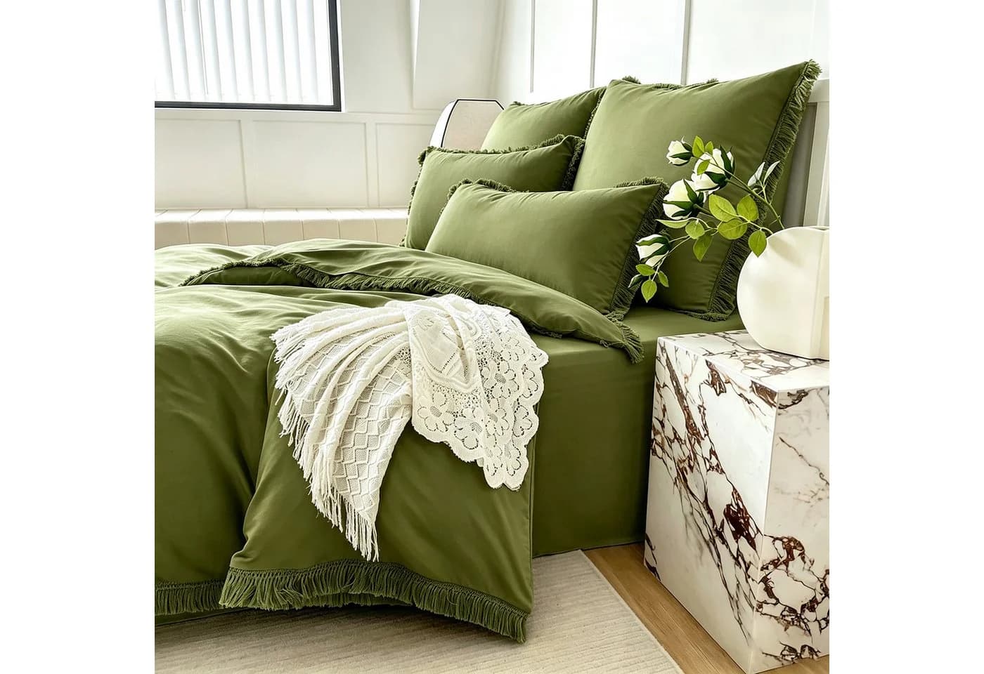 wohnTRAUM24 Bettwäsche Set Boho-Quasten Olivgrün Mikrofaser - Bild 2