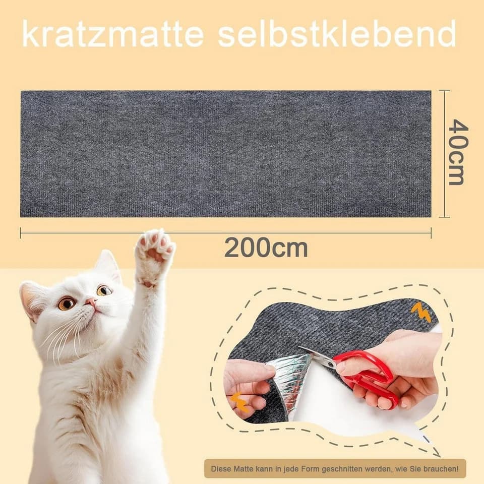 wohnTRAUM24 Kratzmatte 200x40 cm Selbstklebend Kratzteppich Katze Wand Sofa