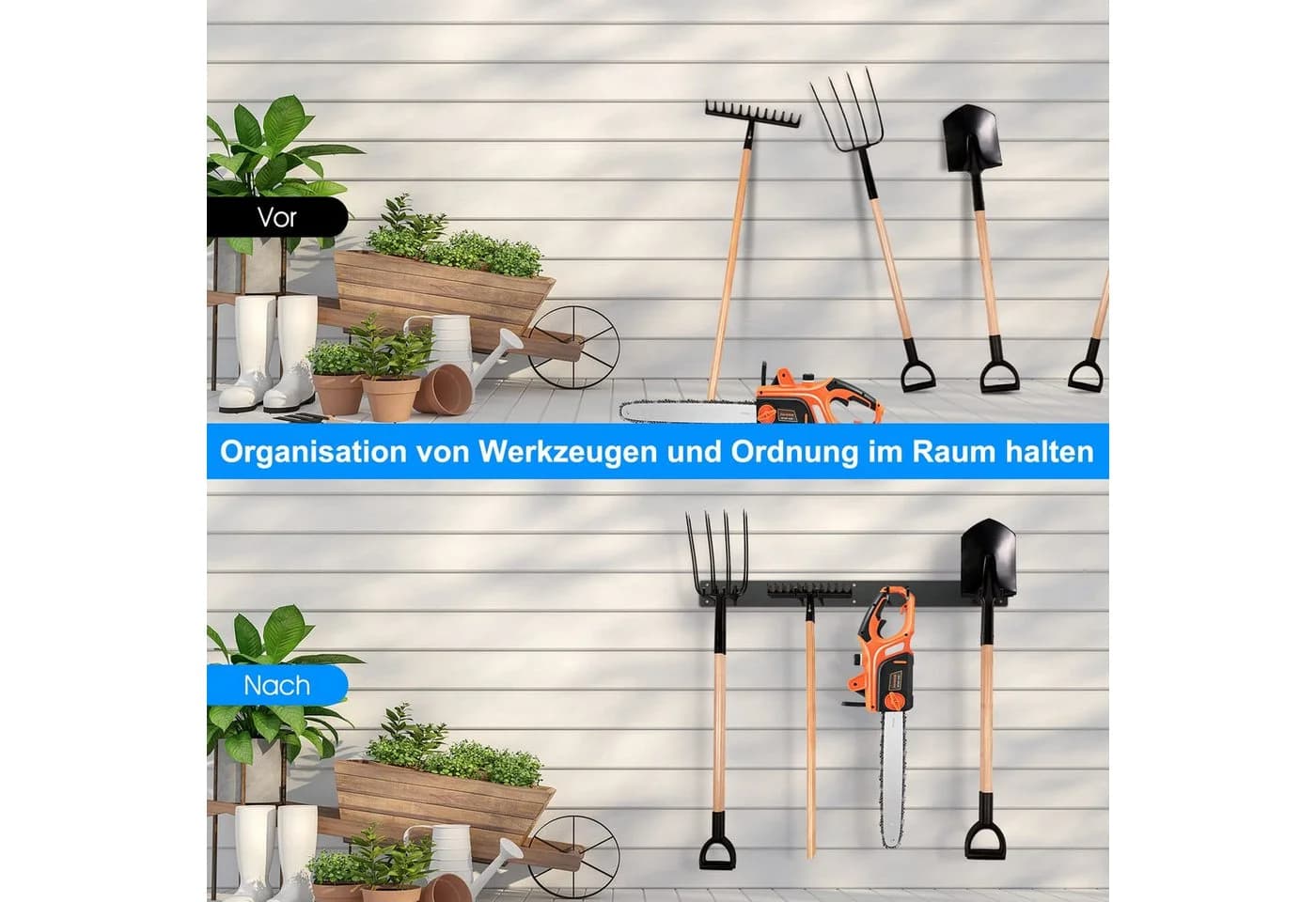 wohnTRAUM24 Gartengerätehalter Wandhalterung Stahl Schwarz