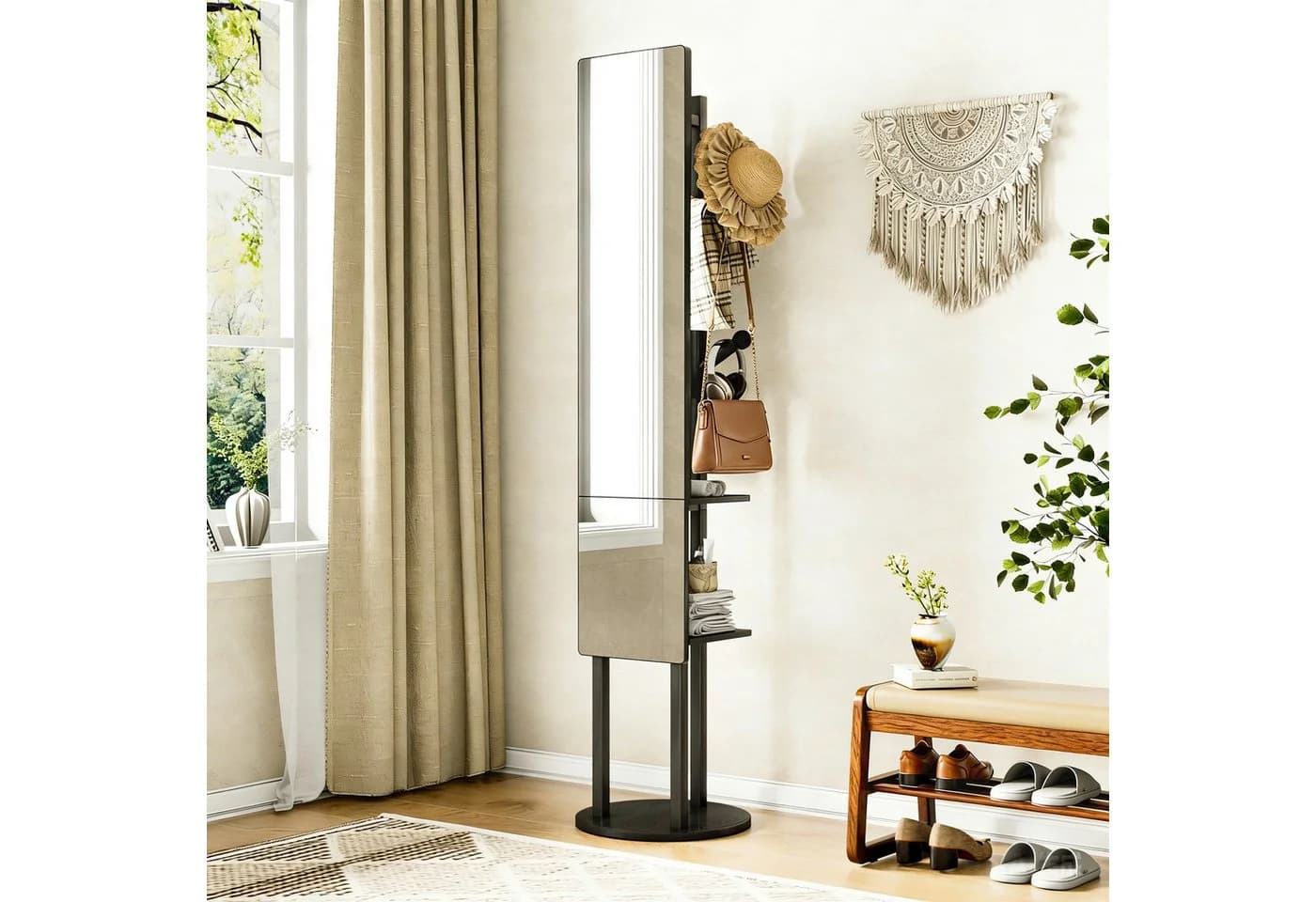 wohnTRAUM24 Ganzkörperspiegel Garderobe 360° drehbar Schwarz - Bild 3