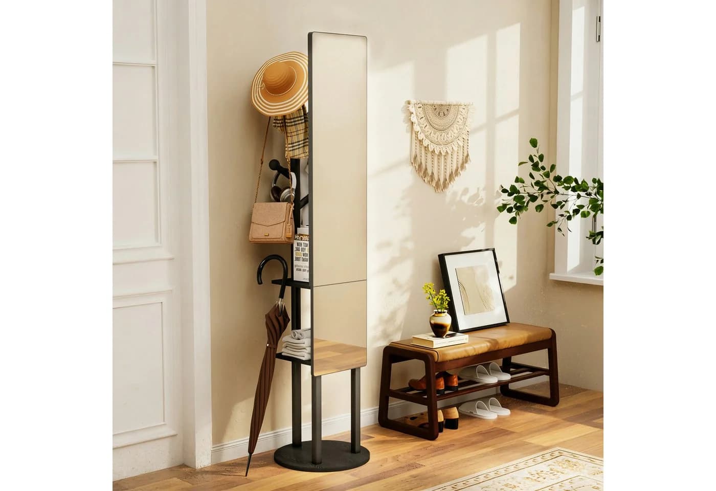 wohnTRAUM24 Ganzkörperspiegel Garderobe 360° drehbar Schwarz - Bild 4