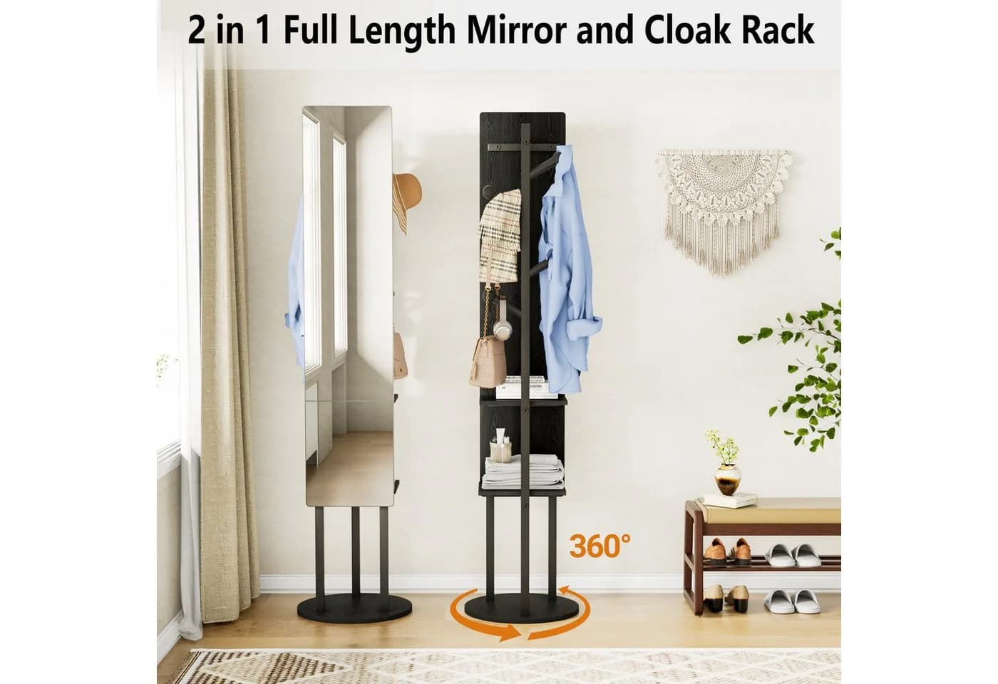 wohnTRAUM24 Ganzkörperspiegel Garderobe 360° drehbar Schwarz - Bild 5
