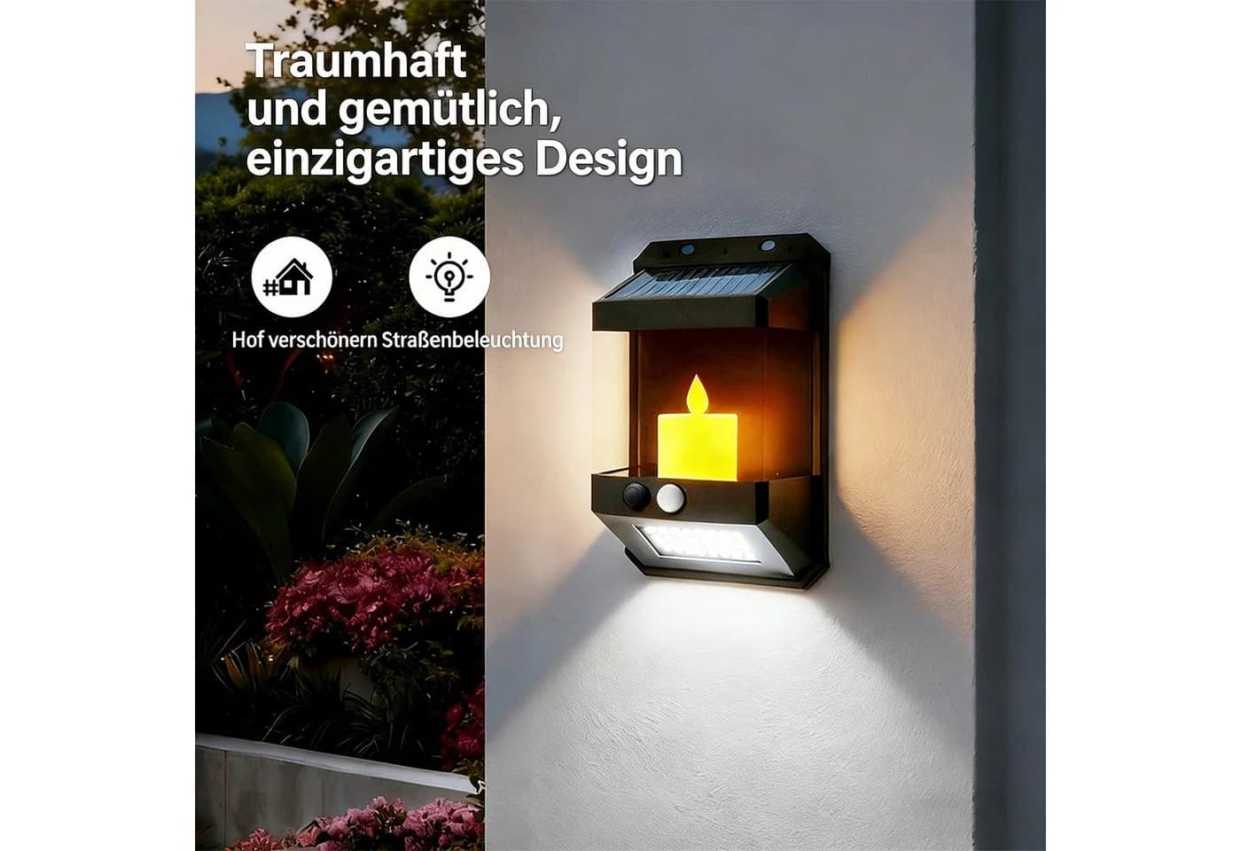 ibettertec Solar Wandleuchte mit Bewegungsmelder Warmweiß IP65 - Bild 3