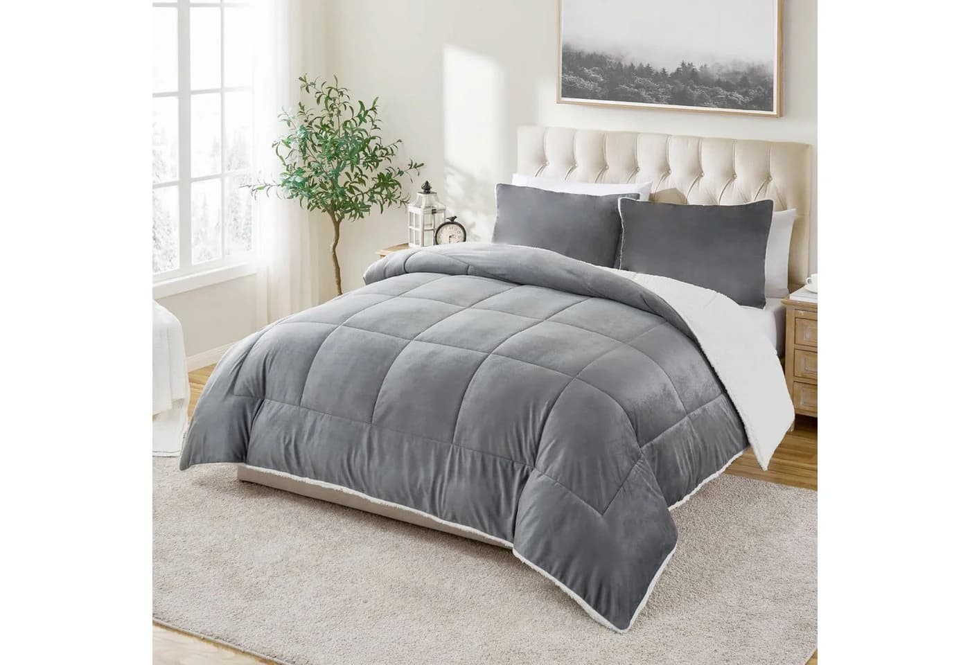 Wohndecke Sherpa Fleecedecke 135x200cm 200x200cm Steppdecke ibettertec - Bild 2