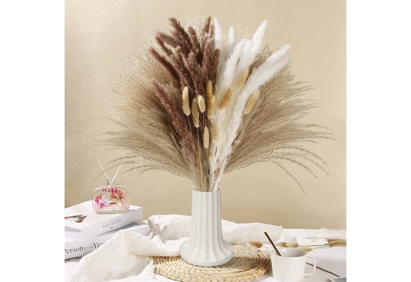 ibettertec 75-tlg. Trockenblumen Set Pampasgras Beige/Braun/Weiß Boho - Bild 4