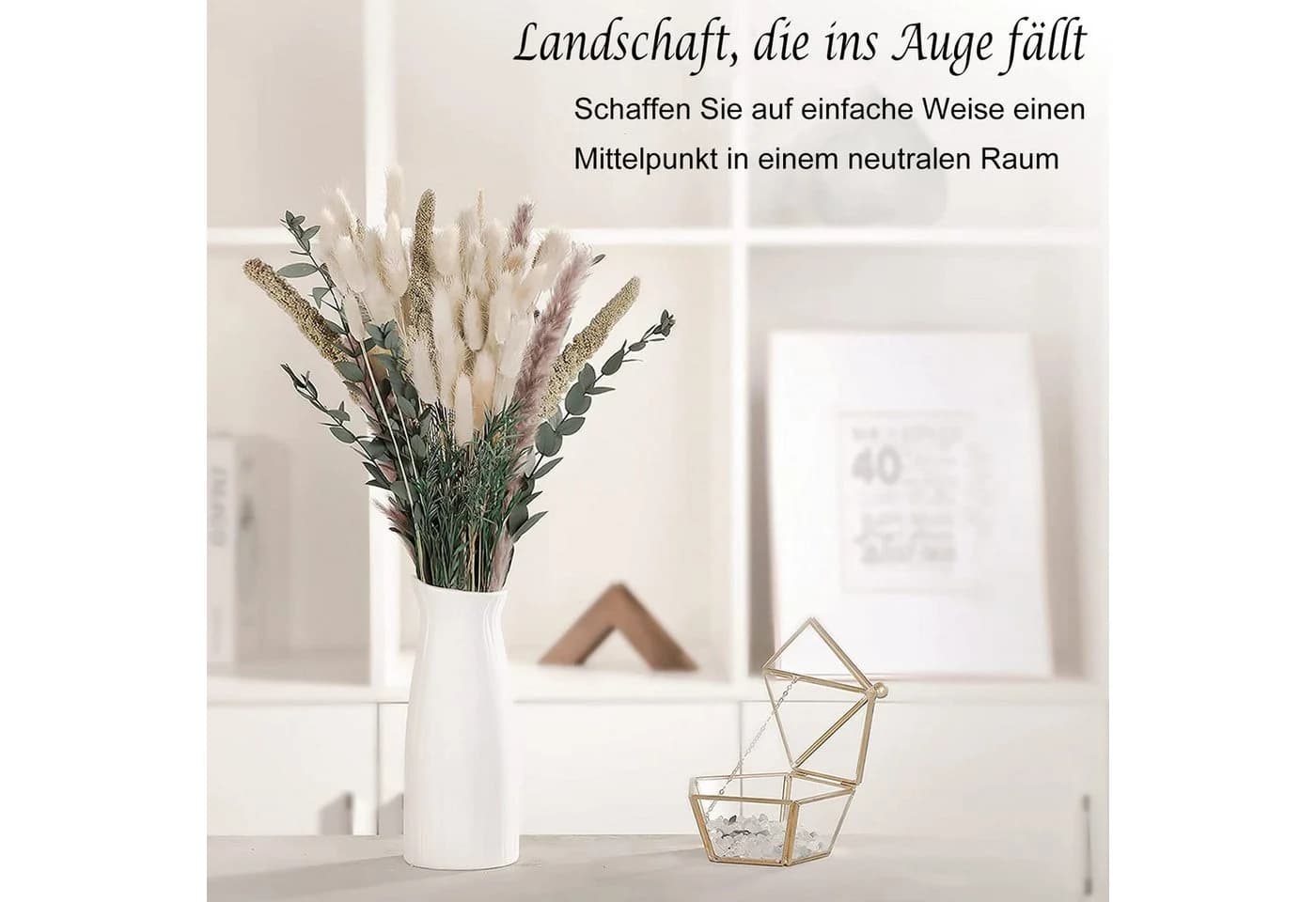 ibettertec 85-tlg. Trockenblumen Set Pampasgras & Eukalyptus Beige Boho Deko - Bild 4