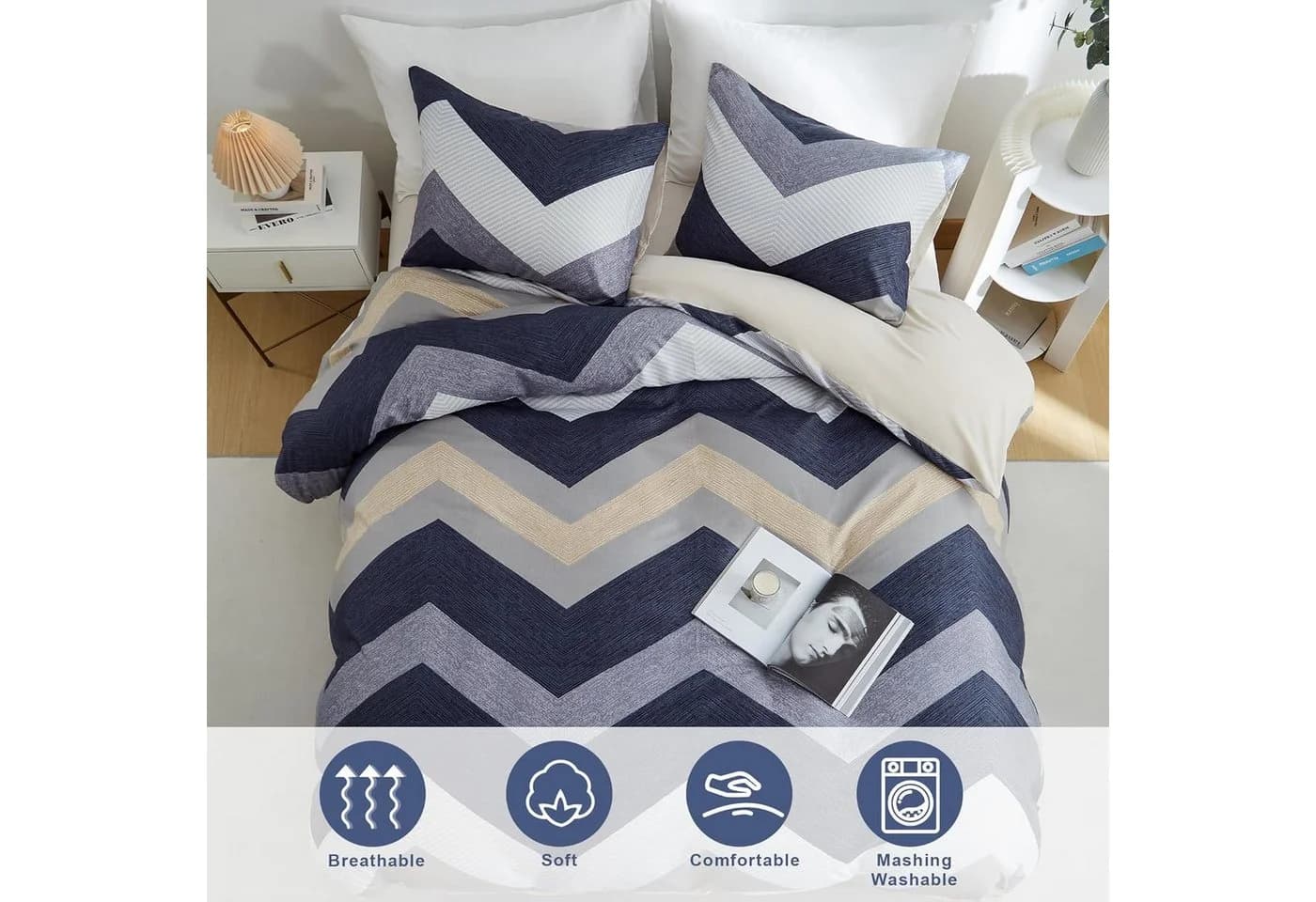 ibettertec Bettwäsche Set 135x200cm, 155x220cm mit Kissenbezug 80x80cm - Bild 5