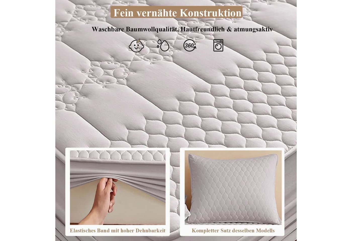 Matratzenauflage Allergiker Baumwolle 90x200cm, 180x200cm wohnTRAUM24 - Bild 4