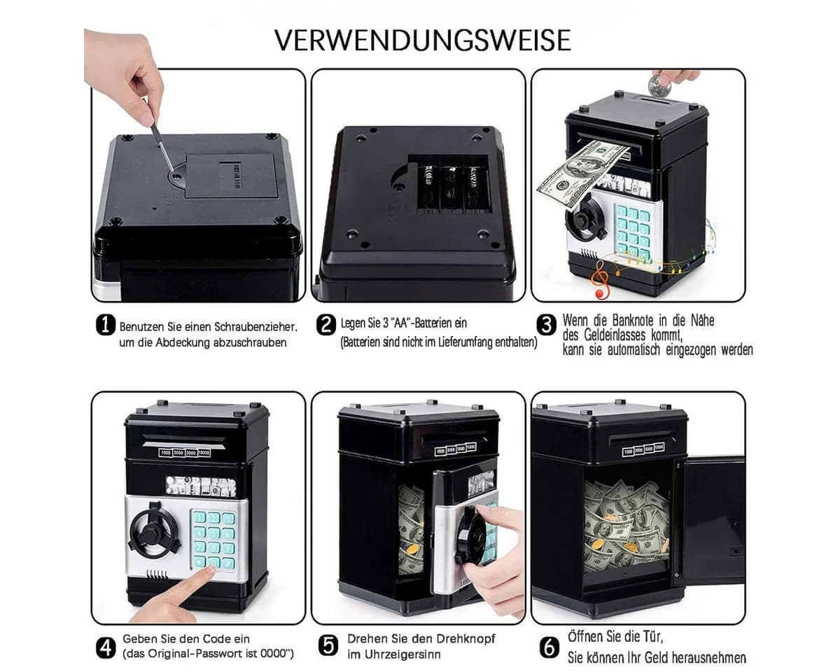 ibettertec Elektronische Spardose Safe Schwarz mit Passwort - Bild 3
