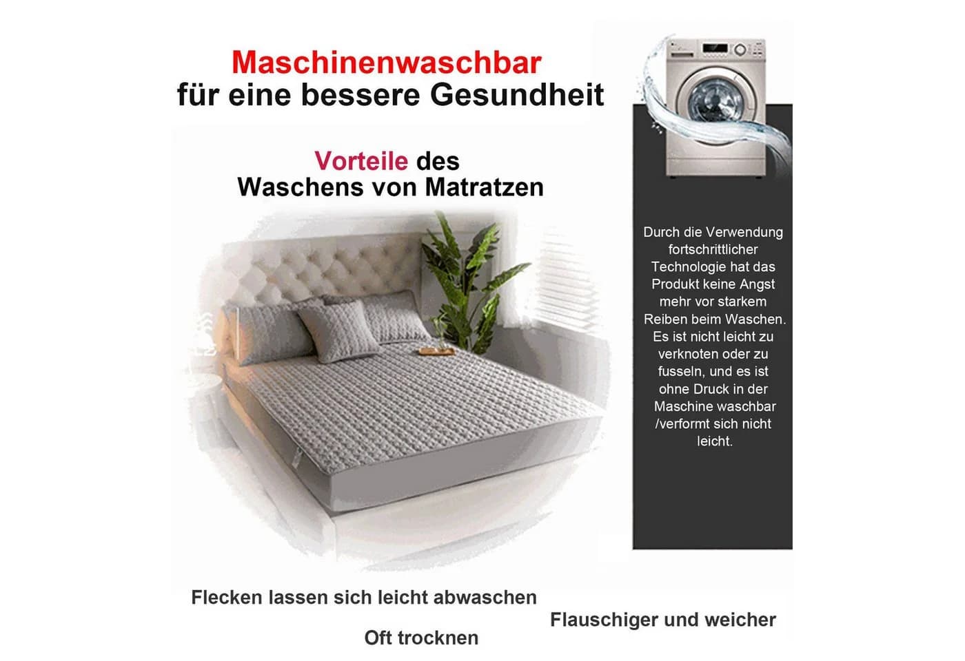 Matratzenauflage Baumwolle 90x200cm, 140x200cm, 180x200cm wohnTRAUM24 - Bild 5