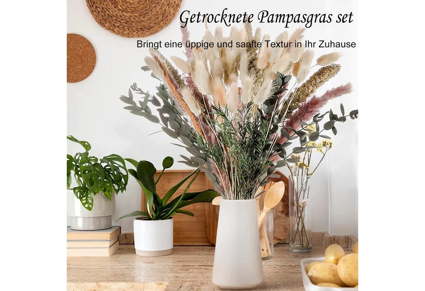 Toomoke Trockenblumen Pampasgras 85 Stück Weiß 45 cm