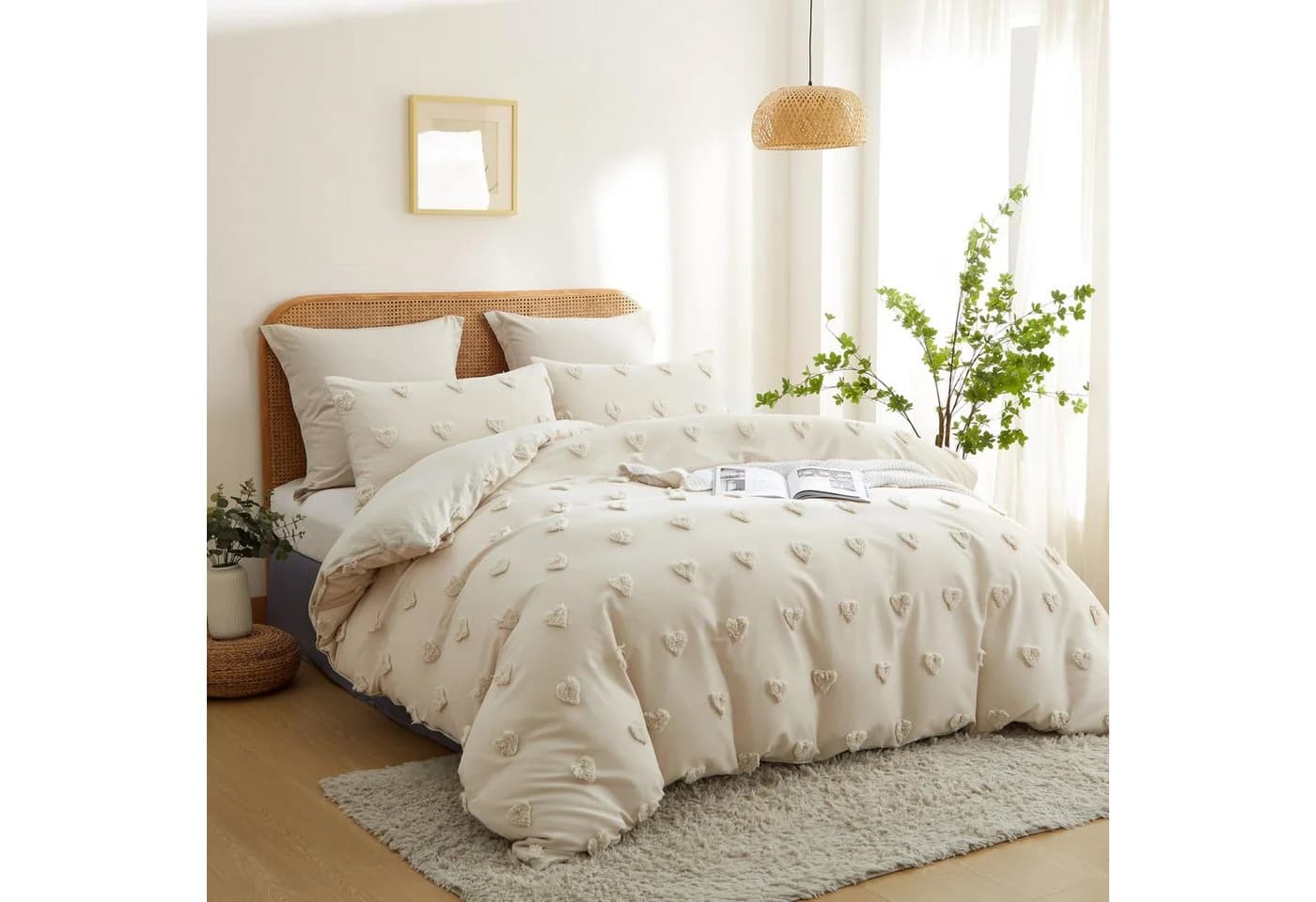 ibettertec Bettwäsche Böhmen Getuftet Beige Mikrofaser