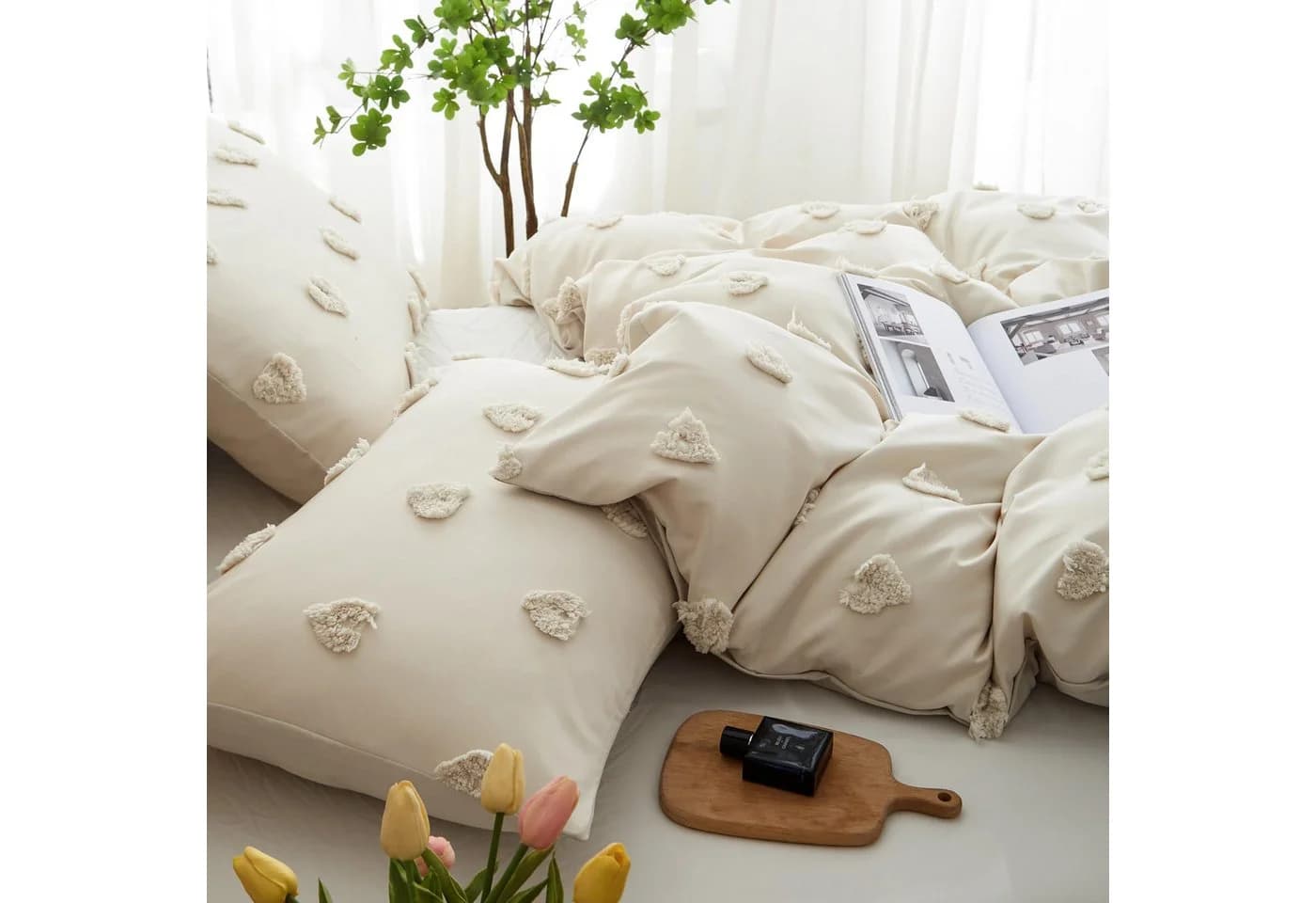 ibettertec Bettwäsche Böhmen Getuftet Beige Mikrofaser - Bild 4