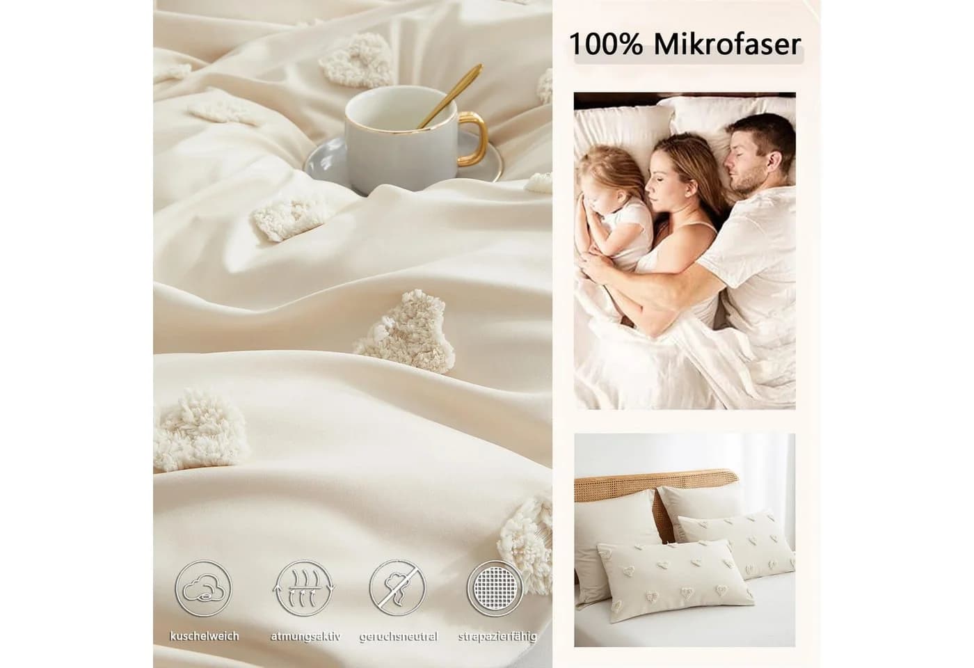 ibettertec Bettwäsche Böhmen Getuftet Beige Mikrofaser - Bild 5