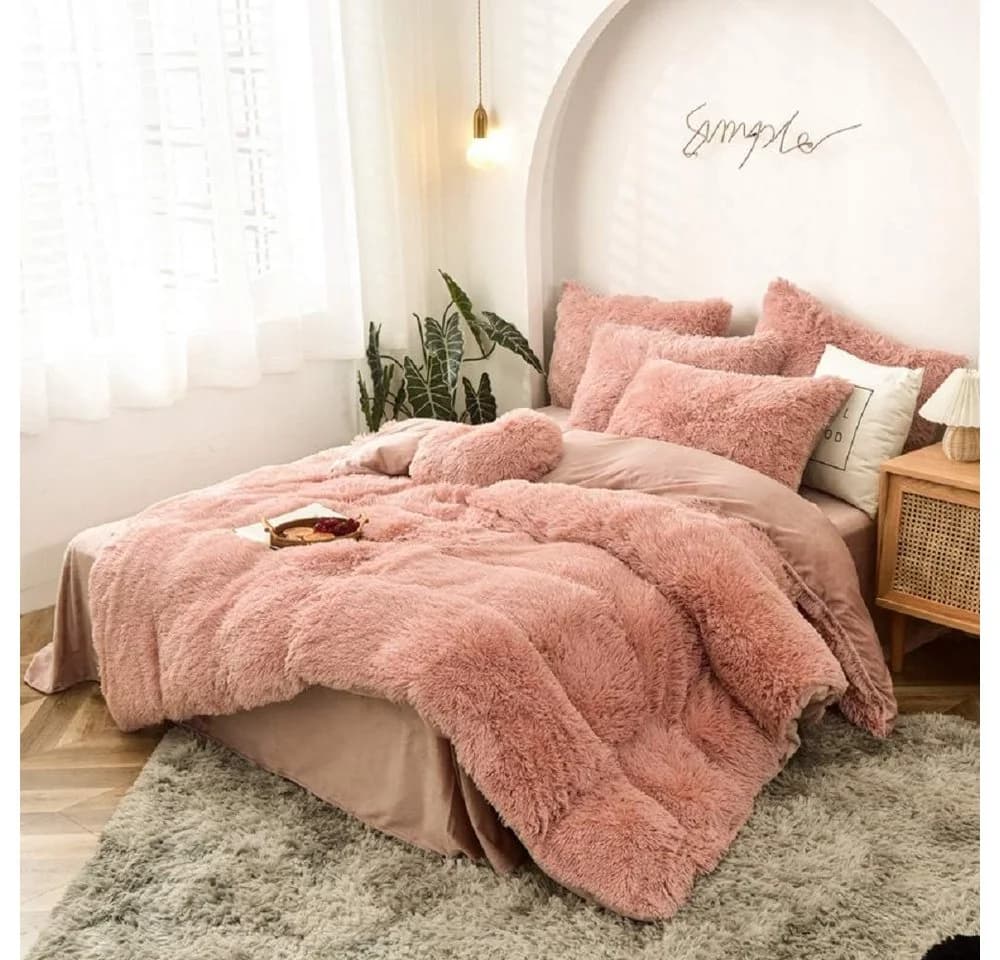 ibettertec Bettwäsche Plüsch Rosa mit Kissenbezug und Reißverschluss - Bild 3