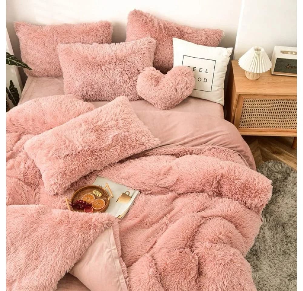 ibettertec Bettwäsche Plüsch Rosa mit Kissenbezug und Reißverschluss - Bild 4