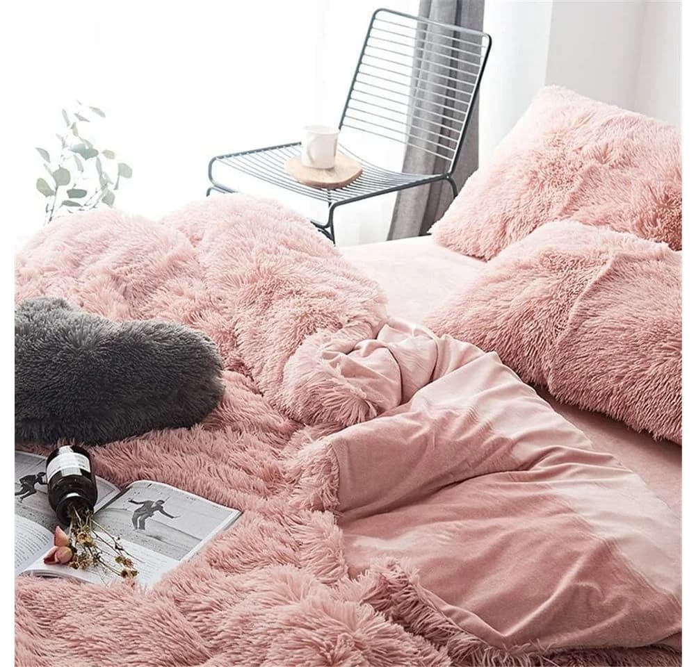 ibettertec Bettwäsche Plüsch Rosa mit Kissenbezug und Reißverschluss - Bild 5