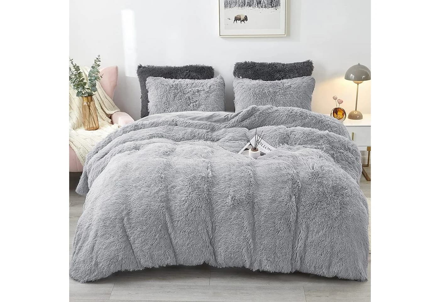 ibettertec Plüsch Bettwäsche Set Grau Flauschig mit Kissenbezug - Bild 2