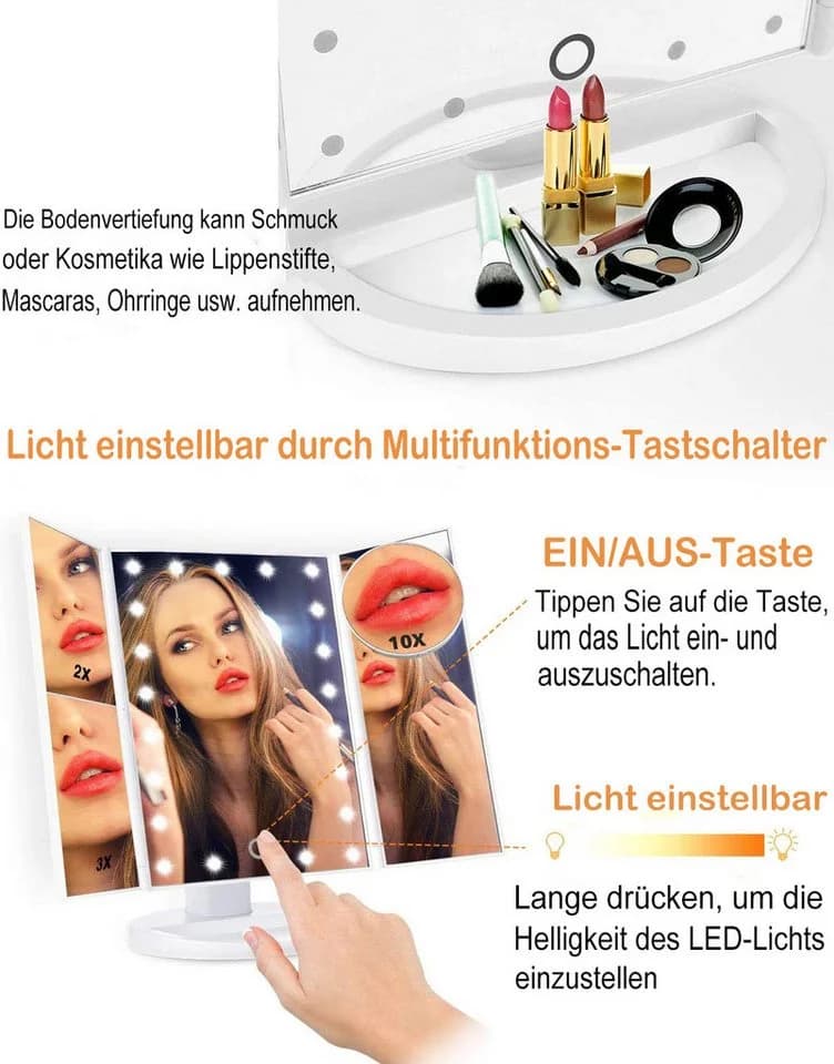 ibettertec Kosmetikspiegel LED Beleuchtung 21 LED Leuchten 2X/3X/10X Vergrößerung - Bild 3