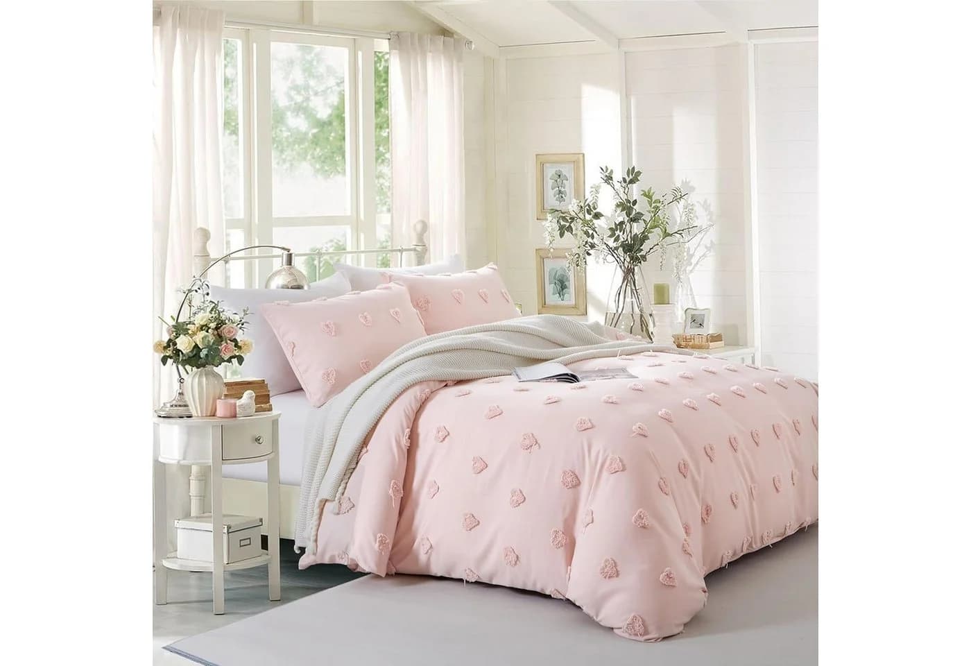 ibettertec Bettwäsche Böhmen Getuftet Rosa 135x200cm Mikrofaser