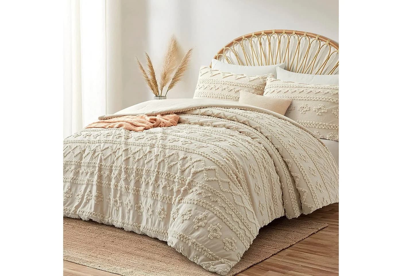 ibettertec Bettwäsche Getuftet 135x200,200x200cm,Shabby Chic Bettbezug, Boho-Stickerei Bettwäsche-set mit Reißverschluss,Kissenbezug 80x80cm