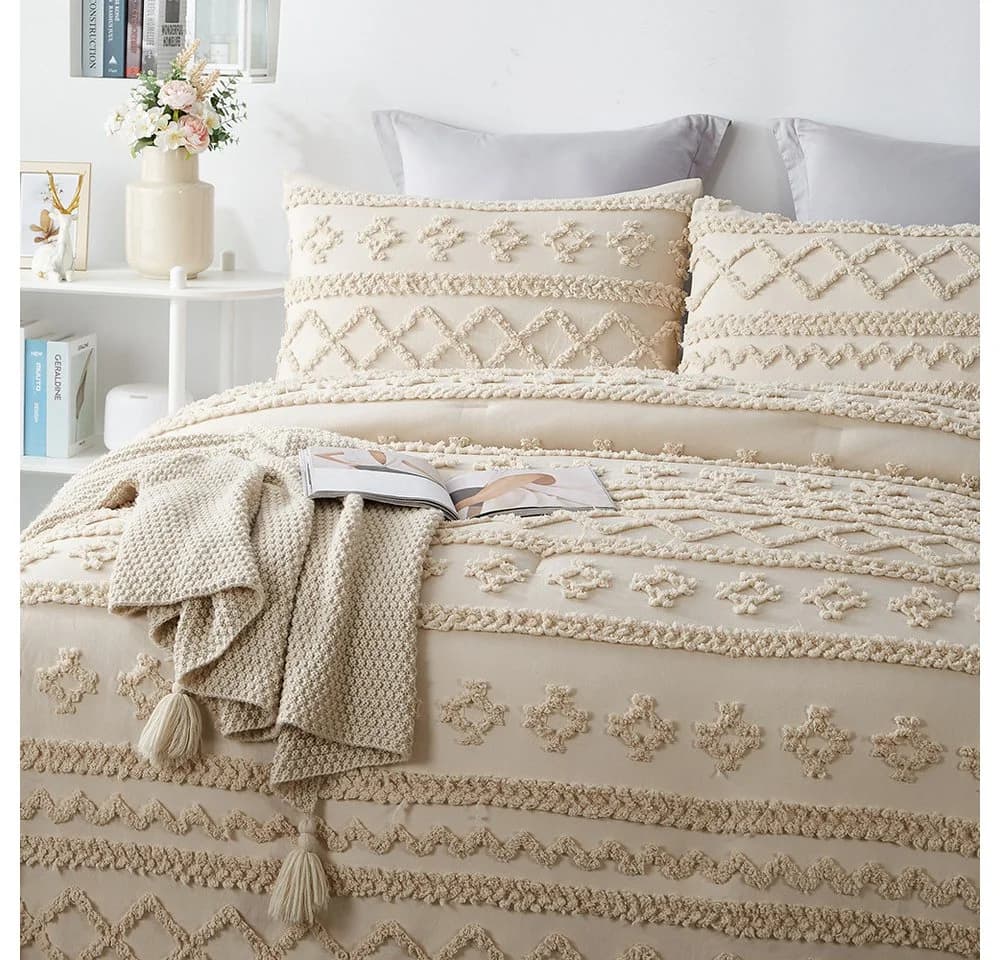 ibettertec Bettwäsche Getuftet 135x200,200x200cm,Shabby Chic Bettbezug, Boho-Stickerei Bettwäsche-set mit Reißverschluss,Kissenbezug 80x80cm - Bild 3