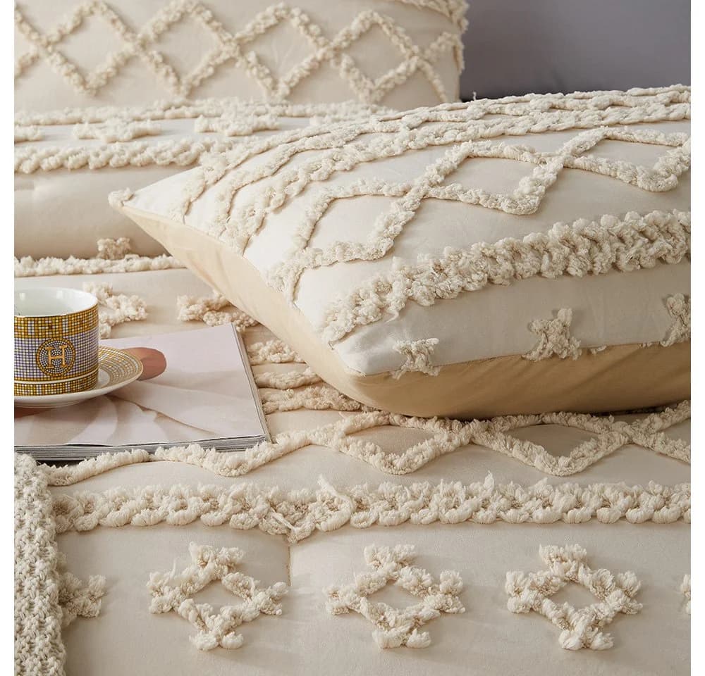 ibettertec Bettwäsche Getuftet 135x200,200x200cm,Shabby Chic Bettbezug, Boho-Stickerei Bettwäsche-set mit Reißverschluss,Kissenbezug 80x80cm - Bild 5