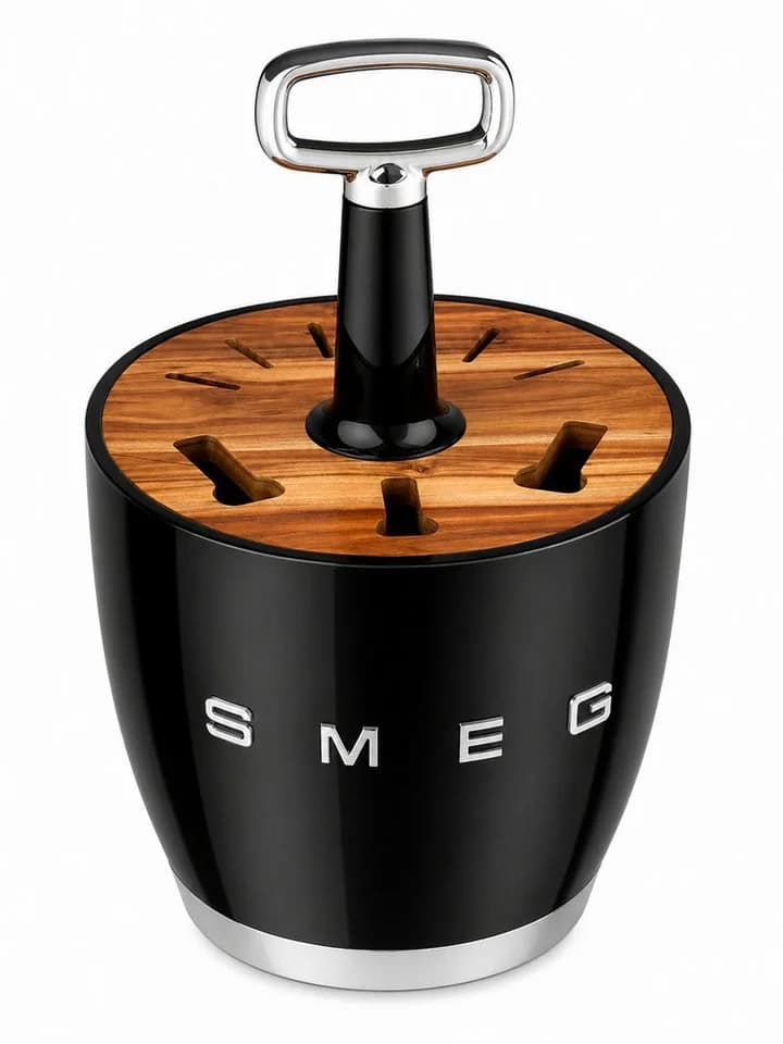 Smeg Besteckhalter Retro-Design Schwarz Akazienholz