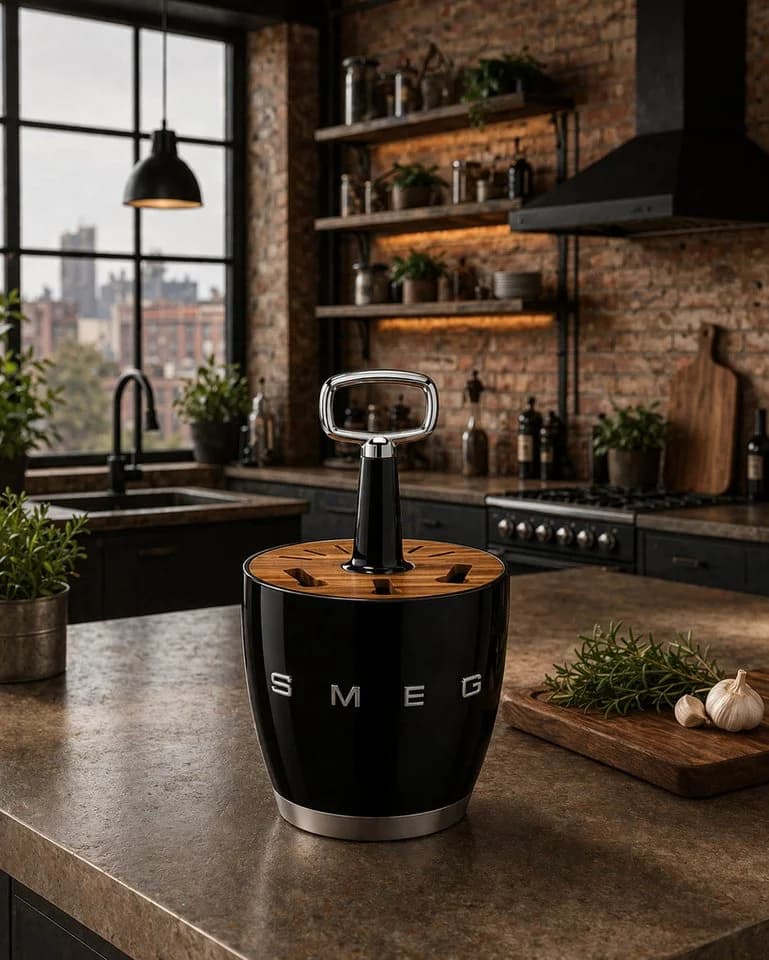 Smeg Besteckhalter Retro-Design Schwarz Akazienholz - Bild 2