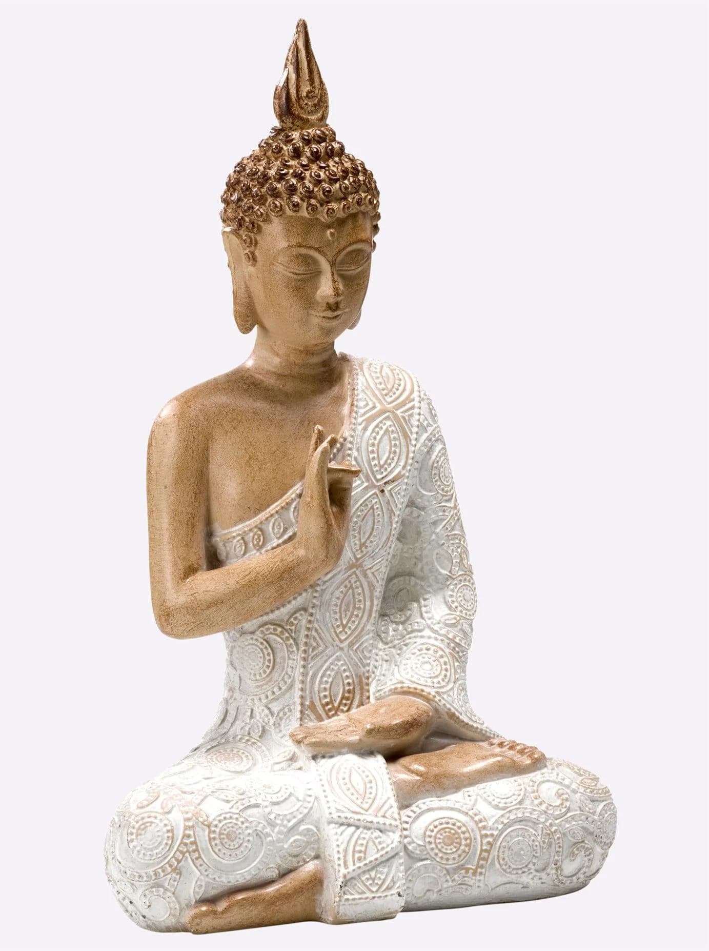 Buddha-Dekofigur Natur-Weiß Holz-Optik