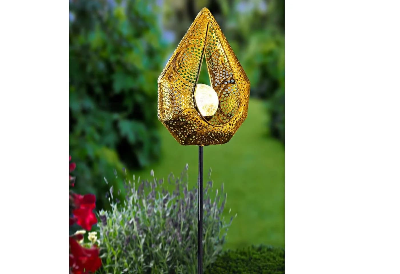 BURI Solar Kugelleuchte Metall-Gartenstecker mit LED Glaskugel
