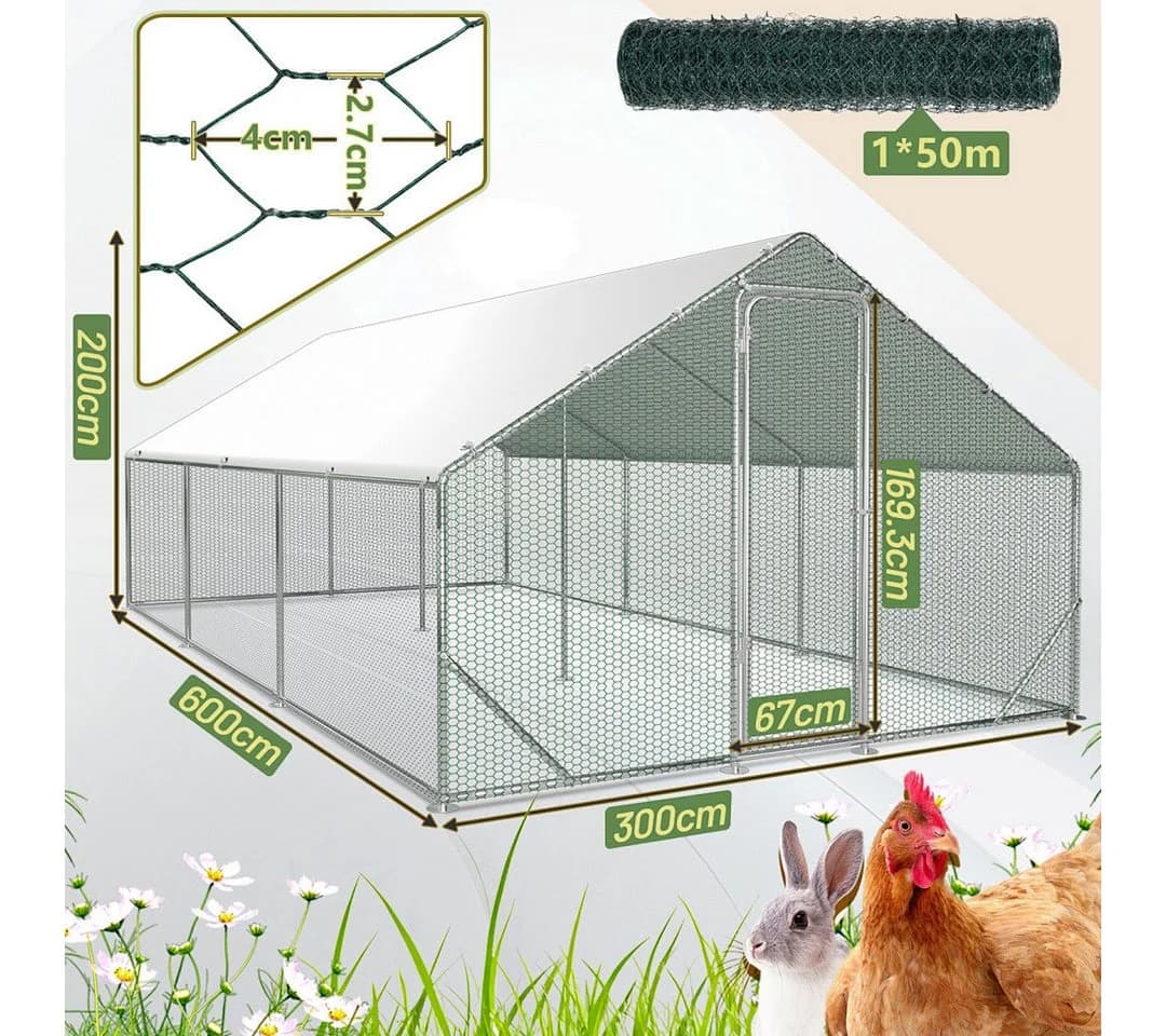 Clanmacy Hühnerstall 3x6x2m Stahl UV-beständiges Dach