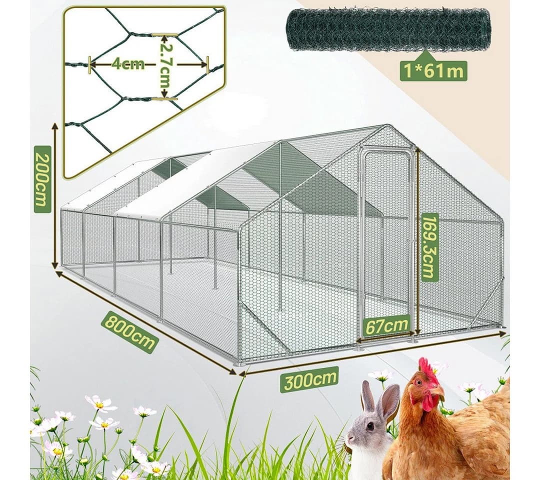 Clanmacy Hühnerstahl 3x8x2m Stahl Voliere mit UV-Dach