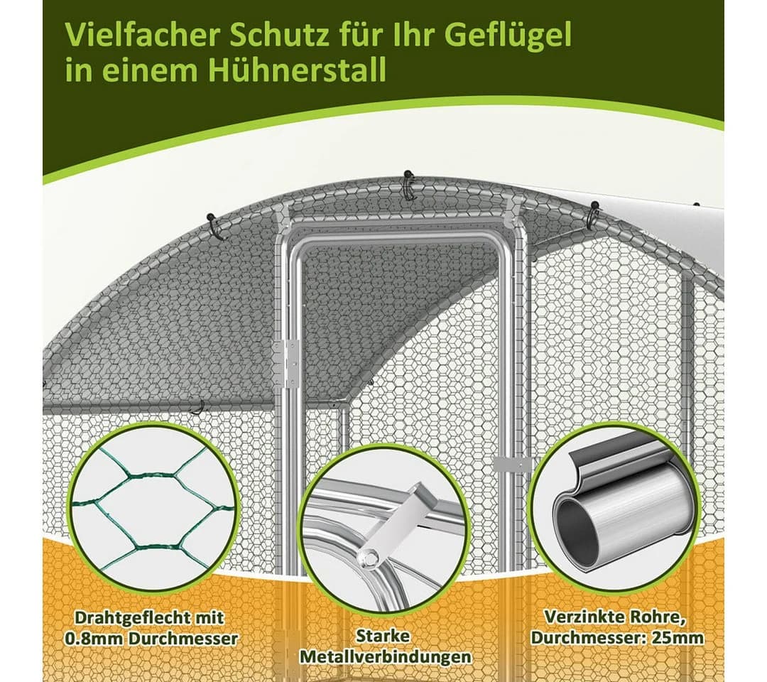 Clanmacy Hühnerstahl 3x8x2m Stahl Voliere mit UV-Dach - Bild 4