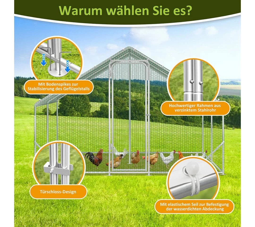 Clanmacy Hühnerstahl 3x8x2m Stahl Voliere mit UV-Dach - Bild 5