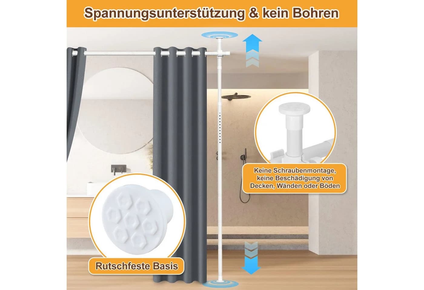 Clanmacy Verstellbarer Raumteilerregal Paravent Gardinenstange Schwarz/Weiß - Bild 3