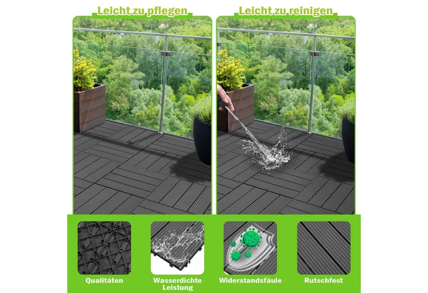 Clanmacy Terrassenfliesen WPC Holzoptik Anthrazit - Bild 5