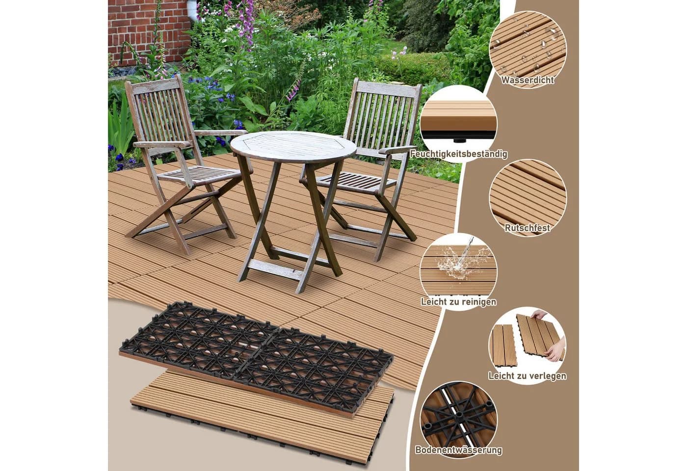 Clanmacy Terrassenfliesen WPC Holzoptik Drainage 30x30/60cm - Bild 3