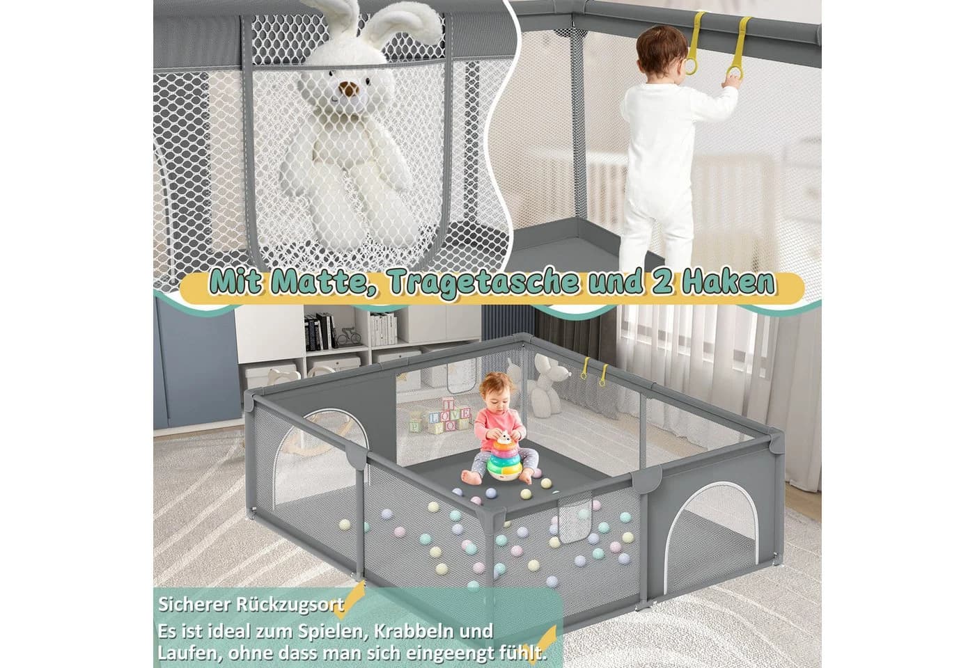 Clanmacy Laufgitter Baby Laufstall 1,5m×1,8m Absperrgitter - Bild 3