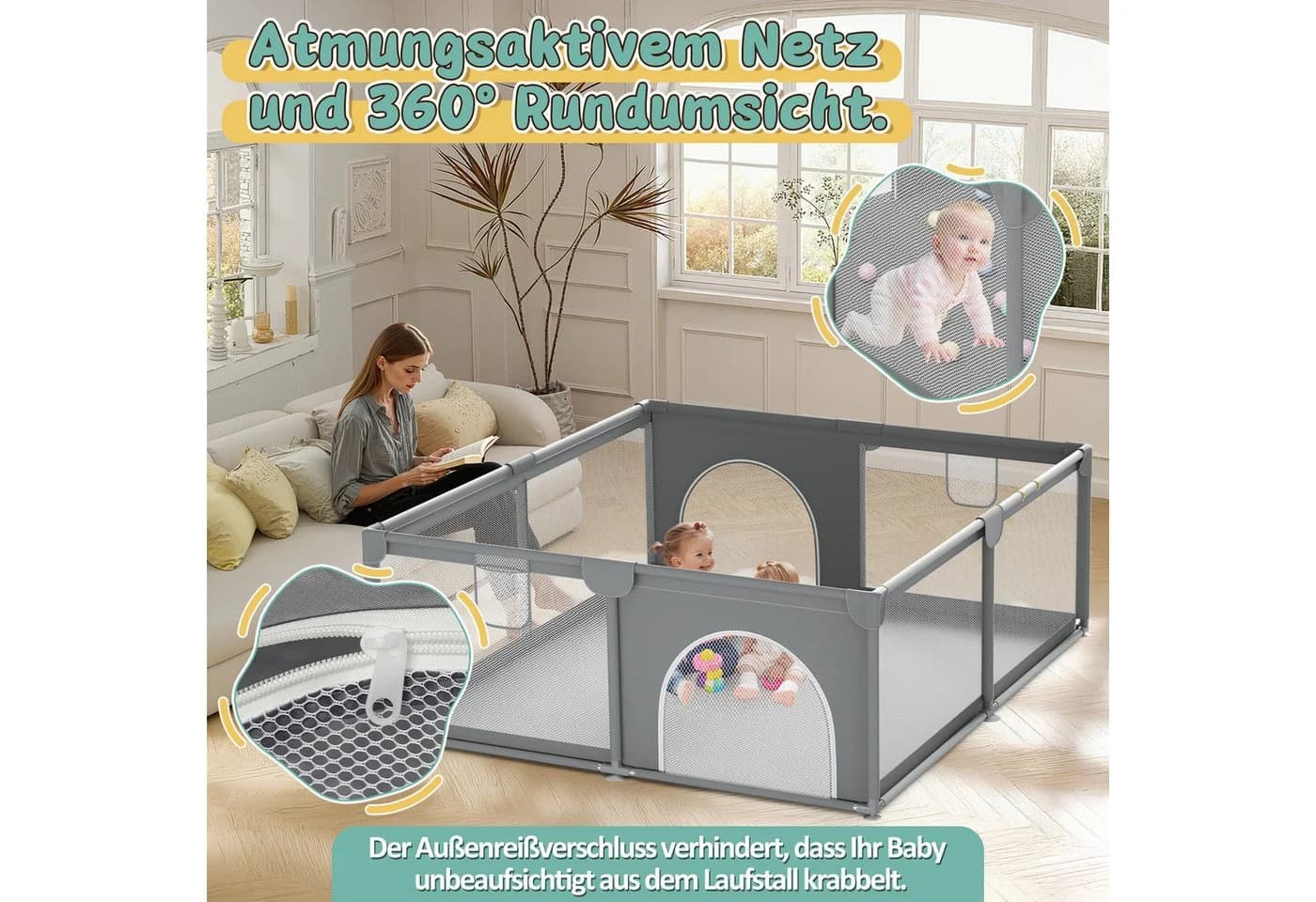 Clanmacy Laufgitter Baby Laufstall 1,5m×1,8m Absperrgitter - Bild 4