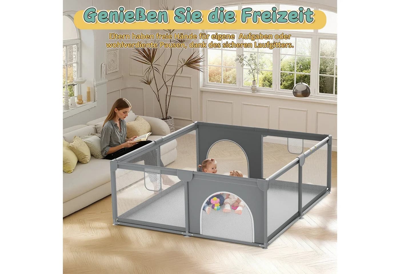 Clanmacy Laufgitter Baby Laufstall 1,5m×1,8m Absperrgitter - Bild 5
