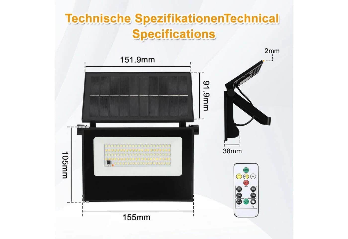Clanmacy LED Solarleuchte mit Bewegungsmelder & Fernbedienung, Weiß