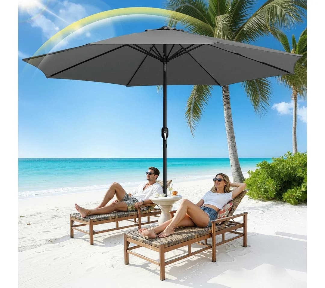 Clanmacy Sonnenschirm 350 cm UV-Schutz 50+ Grau - Bild 2