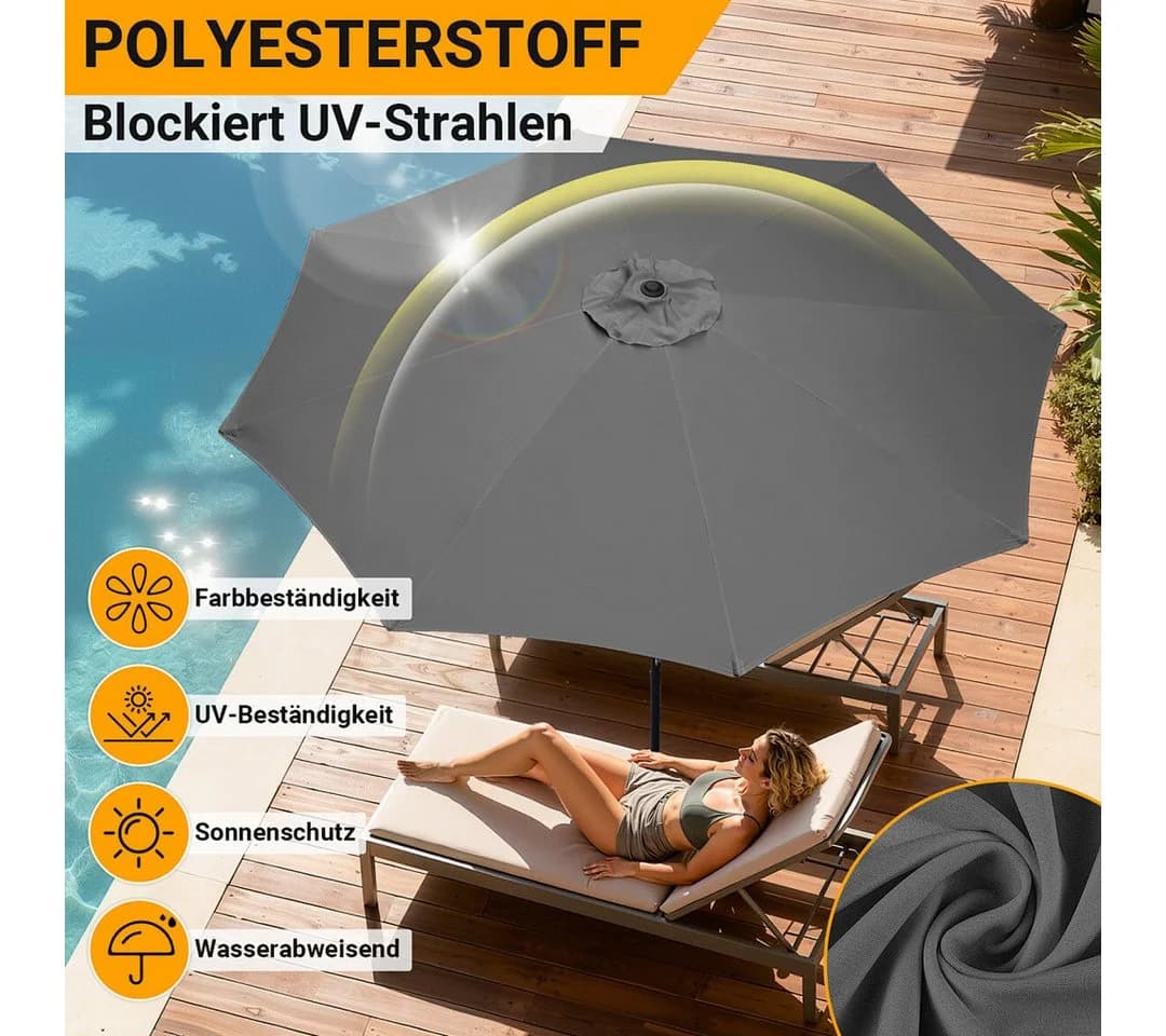 Clanmacy Sonnenschirm 350 cm UV-Schutz 50+ Grau - Bild 3