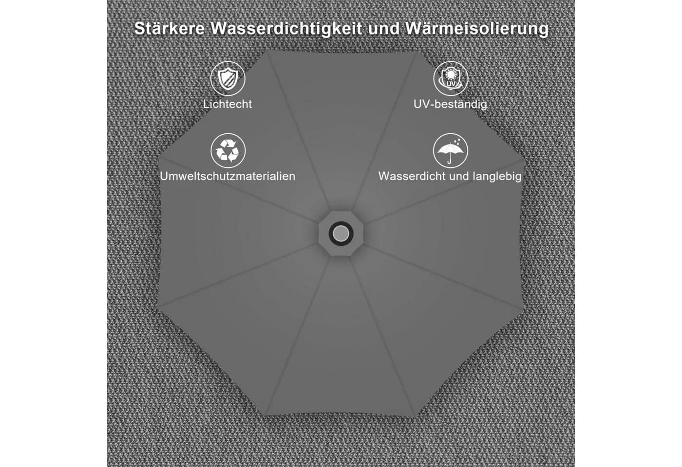 Clanmacy Sonnenschirm 350 cm UV-Schutz 50+ Grau - Bild 4