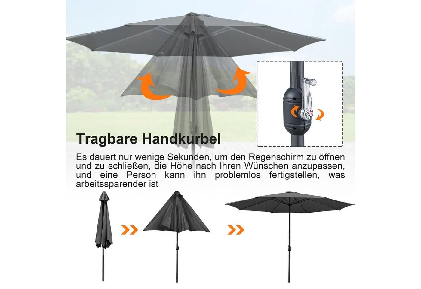 Clanmacy Sonnenschirm 350 cm UV-Schutz 50+ Grau - Bild 5