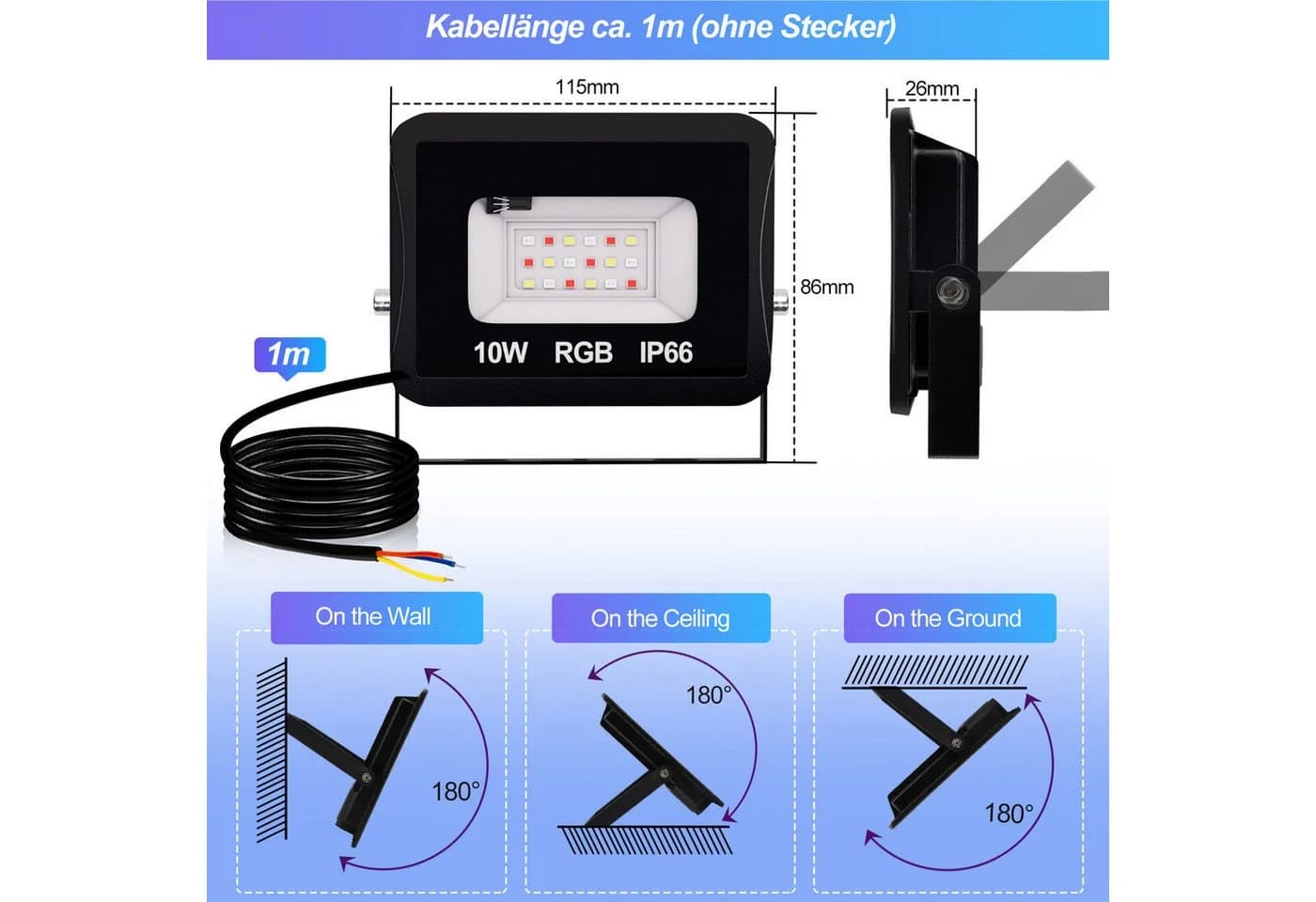 Clanmacy LED Flutlichtstrahler RGB 10-50W mit Fernbedienung