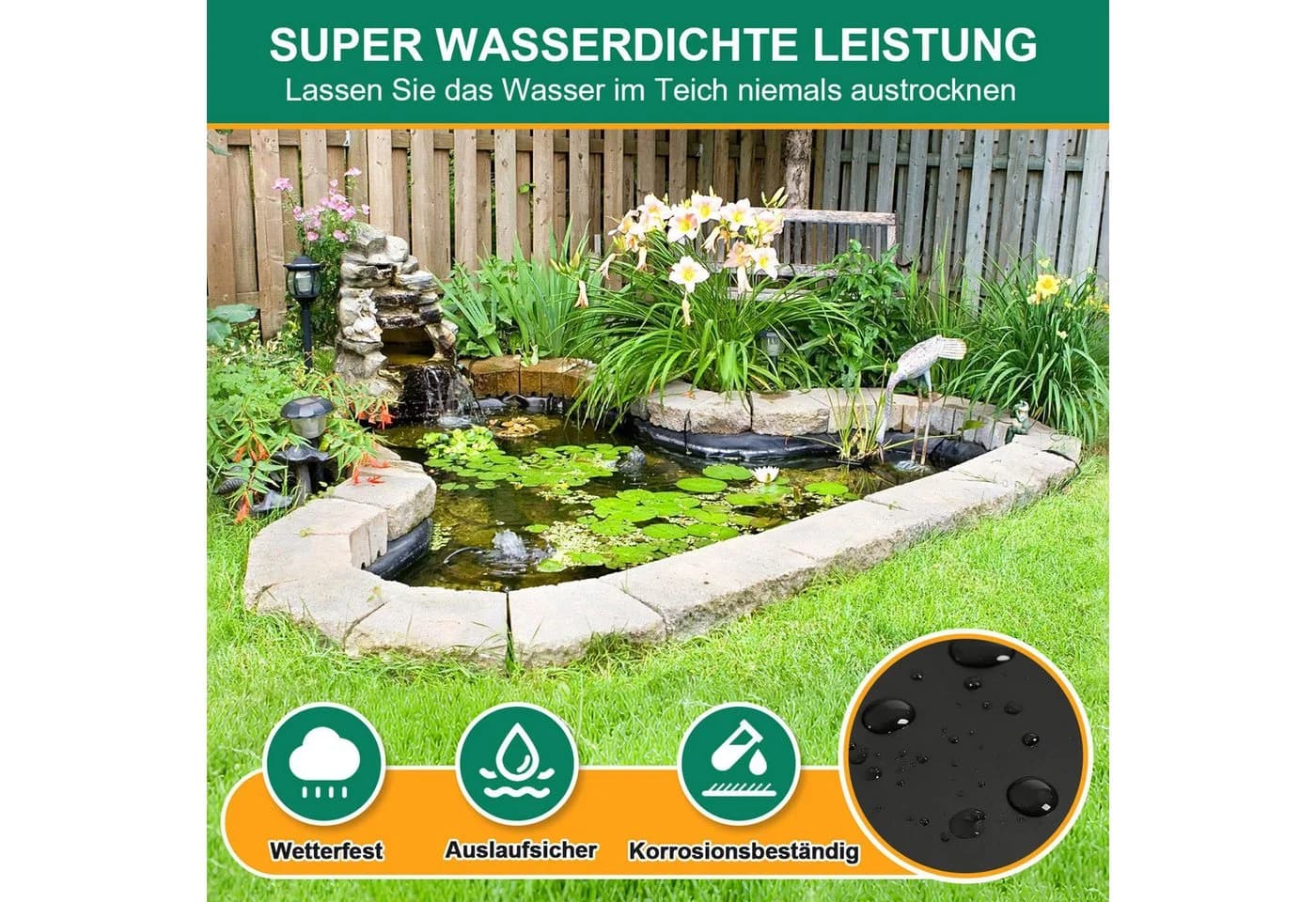 Clanmacy Teichfolie HDPE 0,5mm UV-beständig wasserdicht - Bild 5
