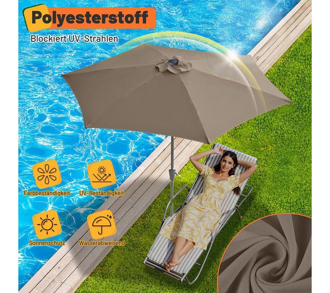 Clanmacy Sonnenschirm 2,7m knickbar mit Solar-LED Taupe - Bild 4