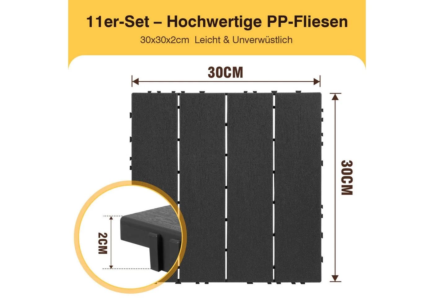 Clanmacy Terrassenfliesen 30x30cm Klickfliesen Anthrazit Kunststoff